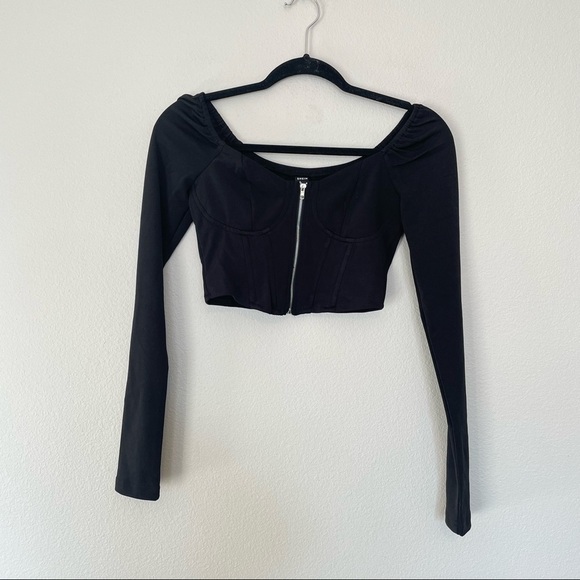 NWOT Shein black corset top long sleeve blouse cropped top sz.XS(2) - Picture 1 of 4